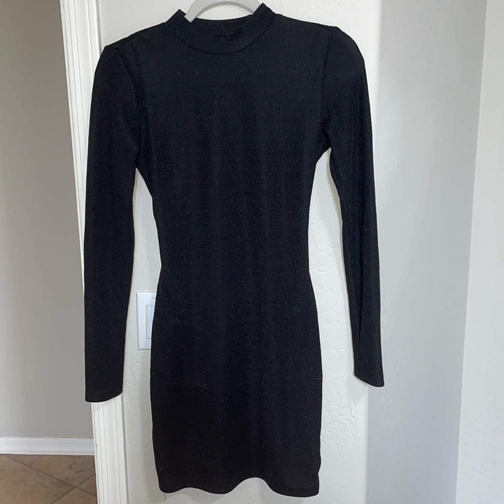 Adika Shimmer Long Sleeve Open Back Dress